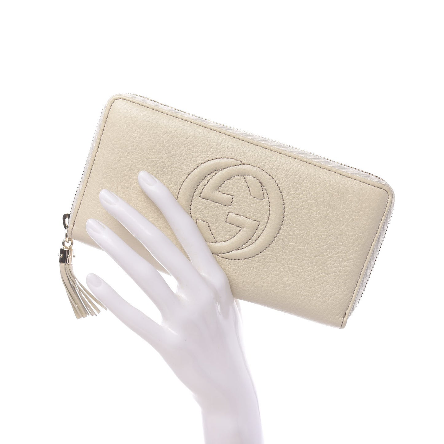 Pebbled Calfskin Soho Zip Around Wallet Off White