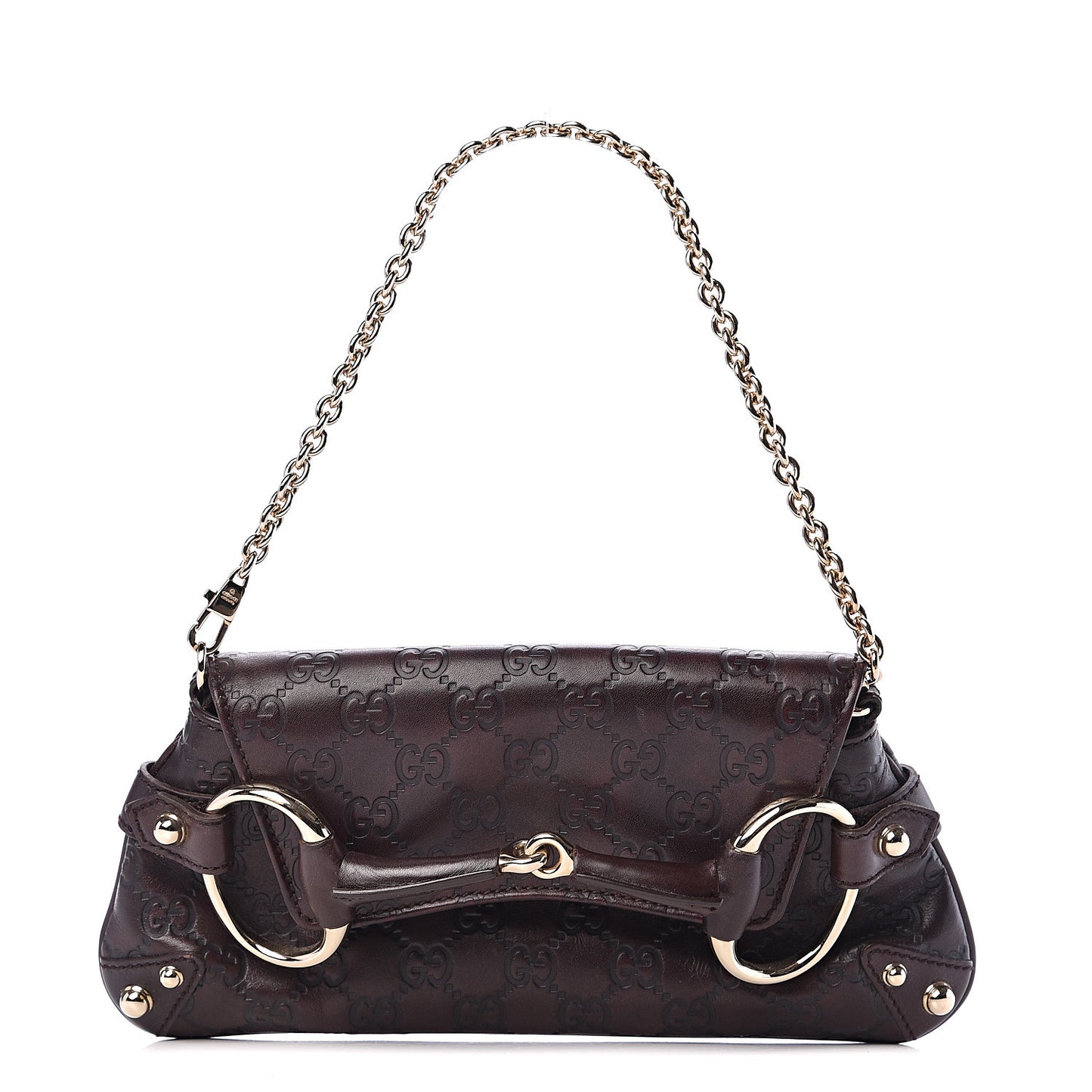Guccissima Small Horsebit Chain Clutch Chocolate
