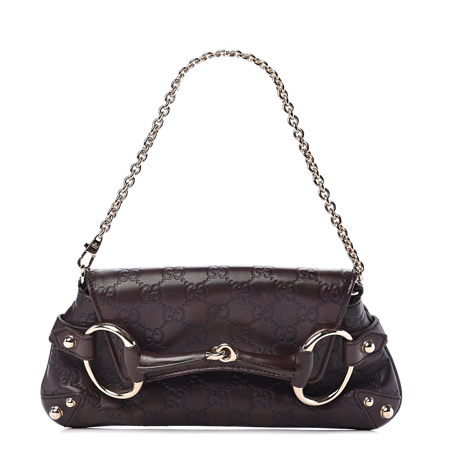 Gucci Guccissima Small Horsebit Chain Clutch Chocolate 1 of 12
