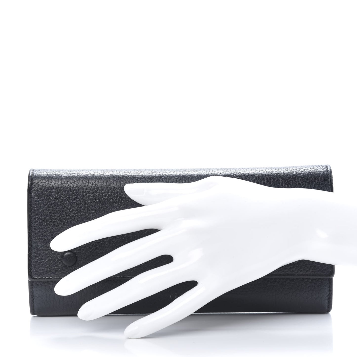 Drummed Calfskin Large Multifunction Flap Wallet Black