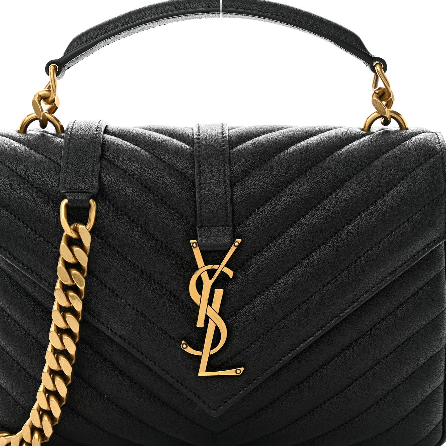 Sheepskin Matelasse Chevron Monogram Medium College Bag Black