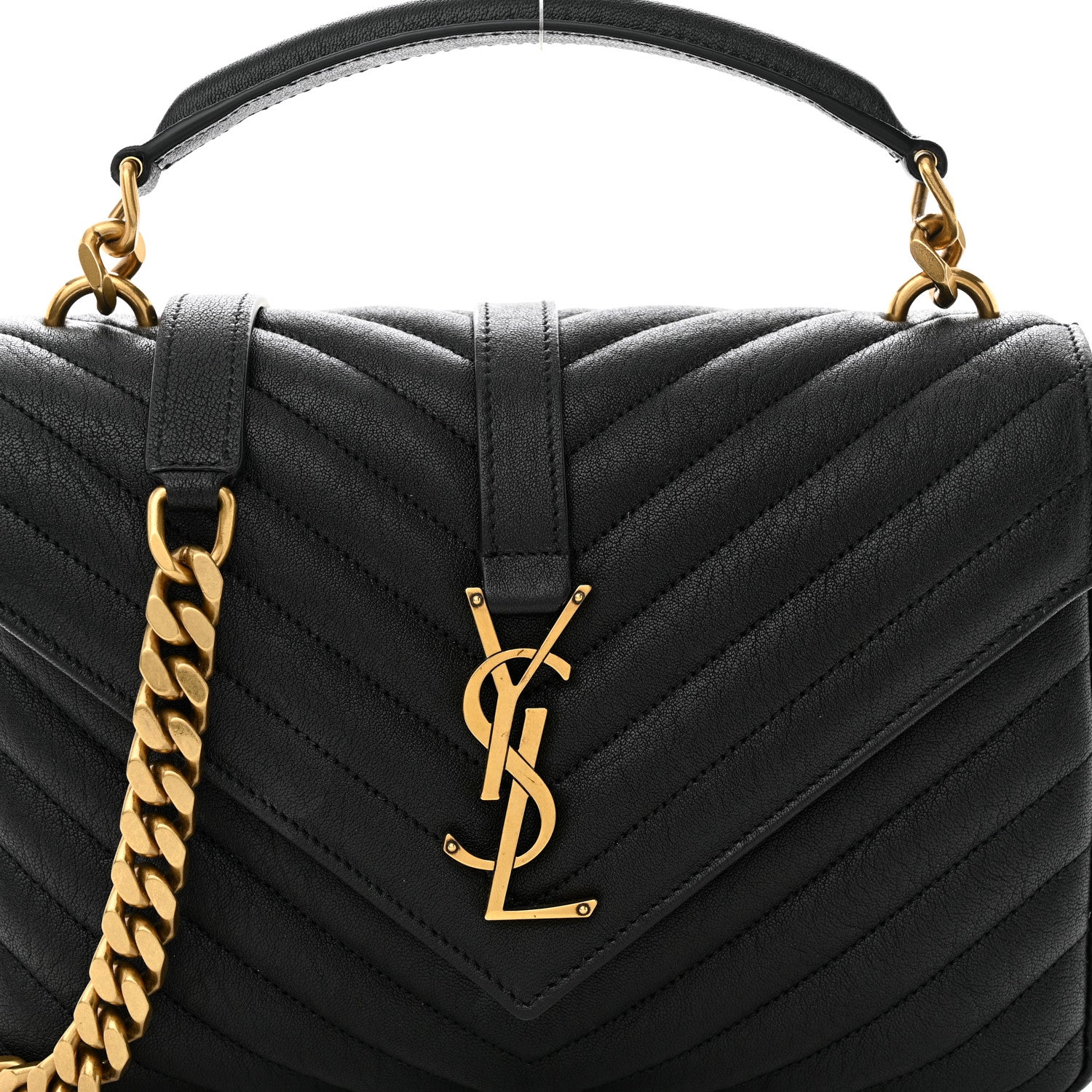 Saint Laurent Sheepskin Matelasse Chevron Monogram Medium College Bag Black 8 of 11