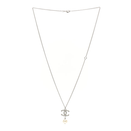 Chanel Baguette Crystal Pearl CC Lariat Necklace Silver 3 of 4