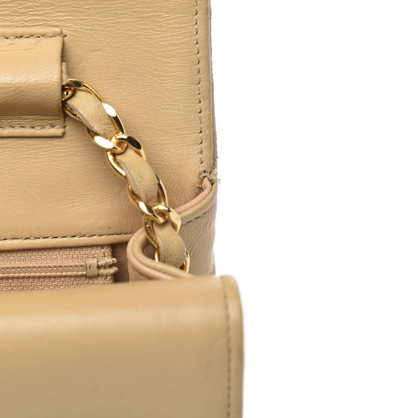 Lambskin Quilted Medium Double Flap Beige