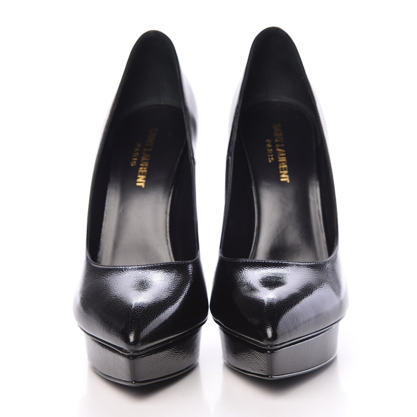 Pebbled Patent Calfskin Janis 105 Platform Pumps 39.5 Black