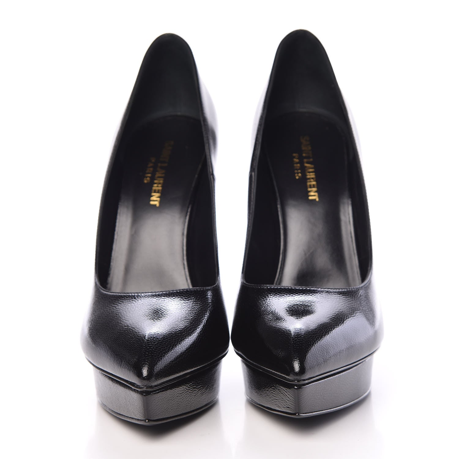 Saint Laurent Pebbled Patent Calfskin Janis 105 Platform Pumps 39.5 Black 2 of 8