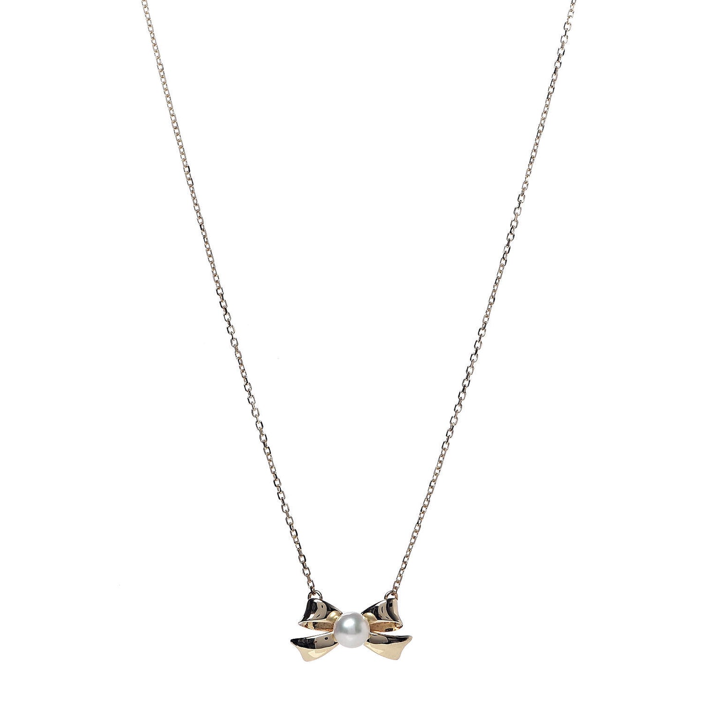 18K Yellow Gold Pearl 5mm Bow Pendant Necklace