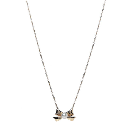 Mikimoto 18K Yellow Gold Pearl 5mm Bow Pendant Necklace 1 of 5