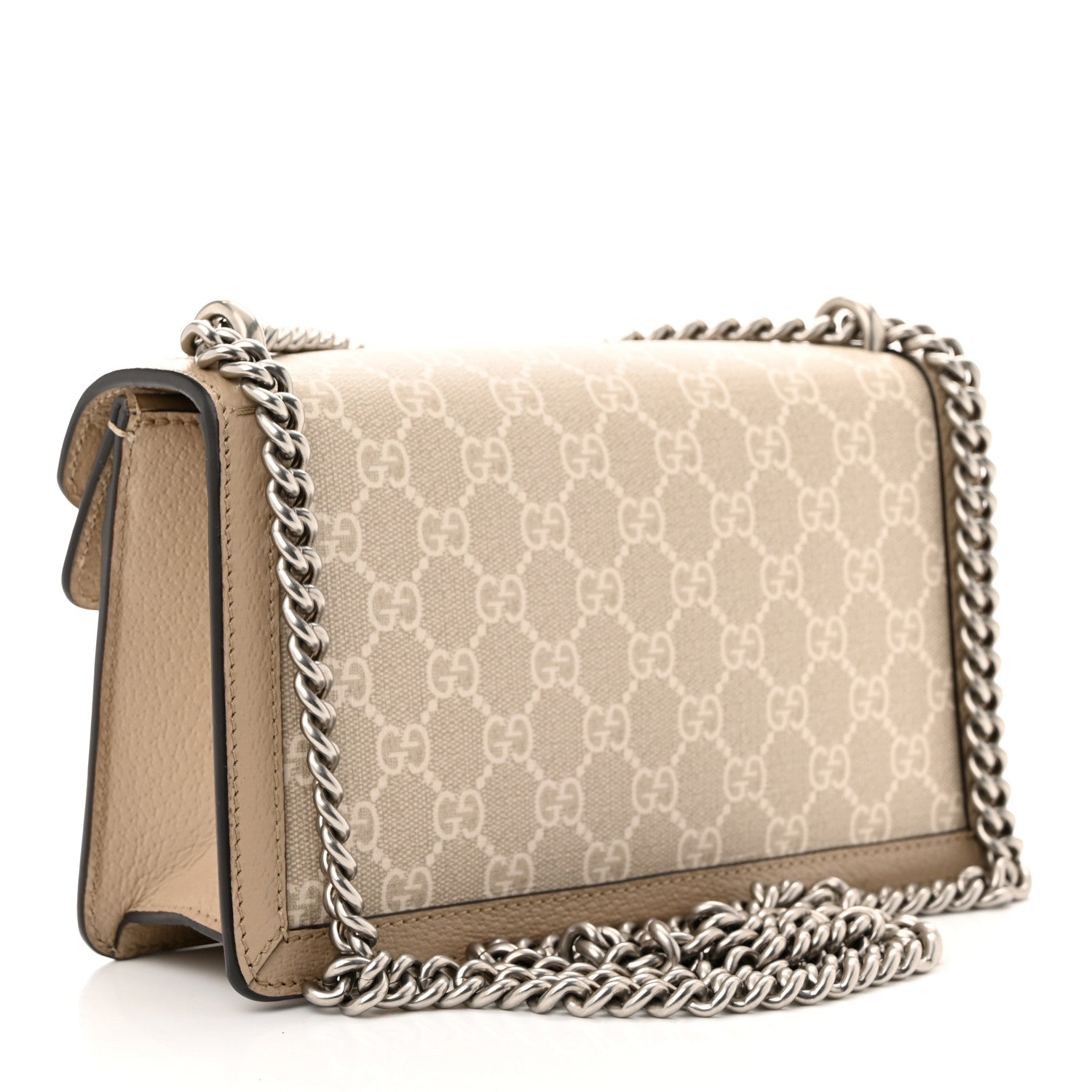 Gucci GG Supreme Monogram Textured Dollar Calfskin Small Rectangular Dionysus Shoulder Bag Beige Mystic White Oatmeal 3 of 11