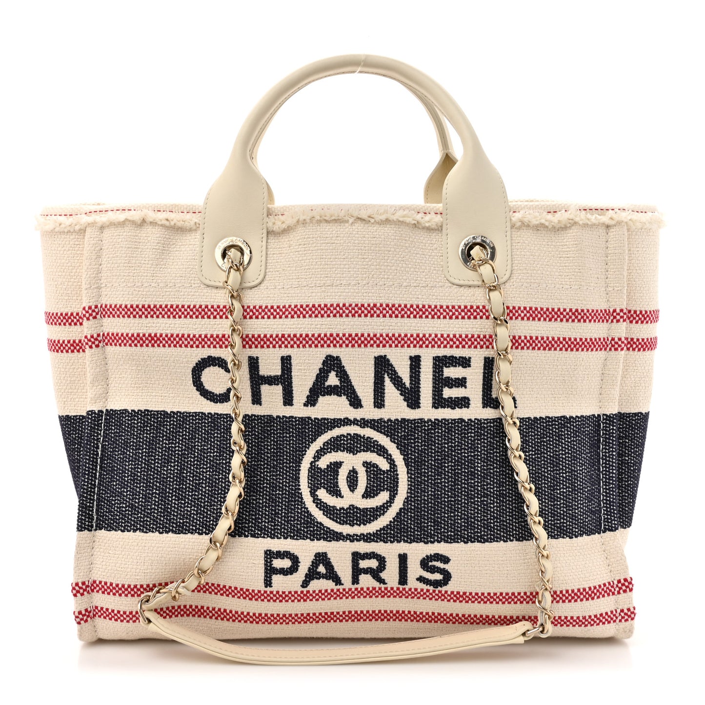 Striped Canvas Small Deauville Tote Ecru Red Blue