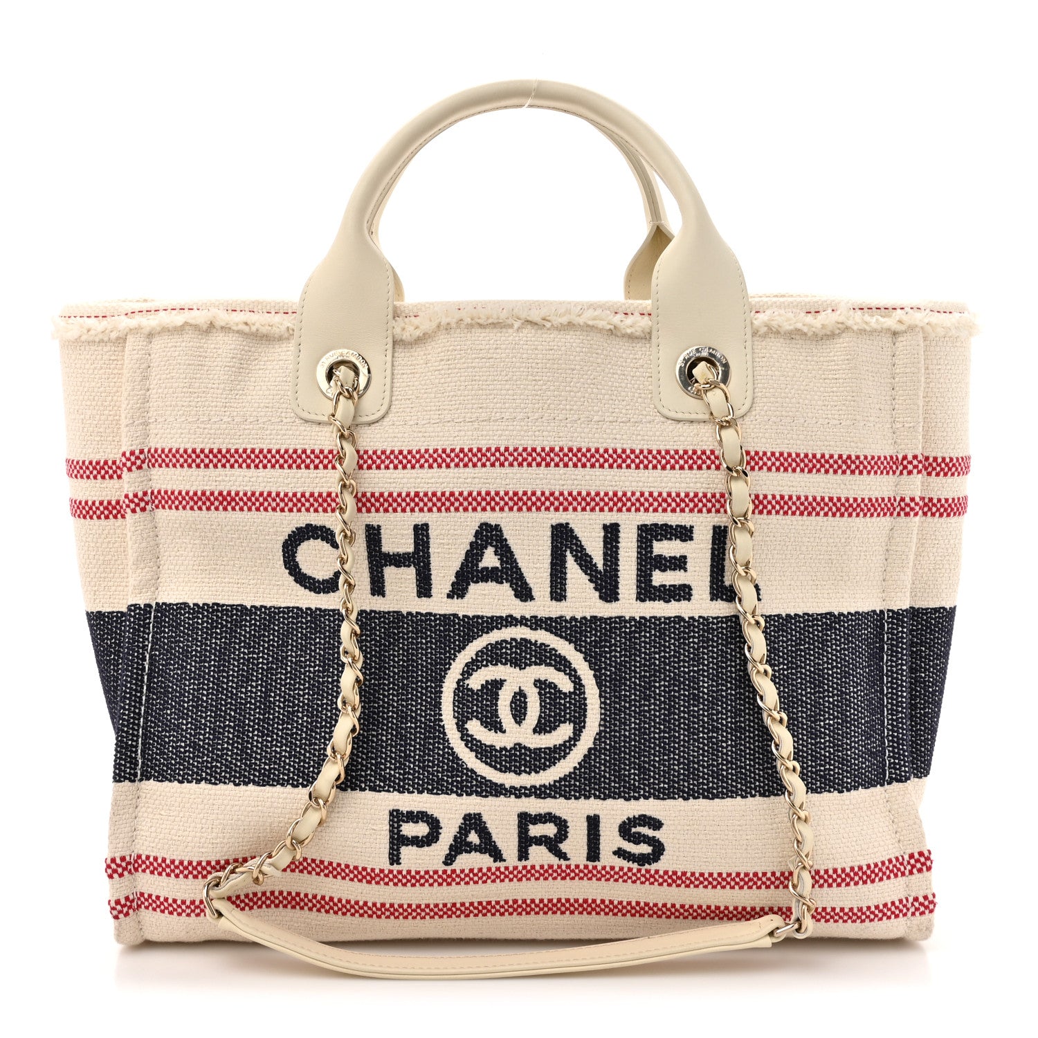 Chanel Striped Canvas Small Deauville Tote Ecru Red Blue 1 of 17