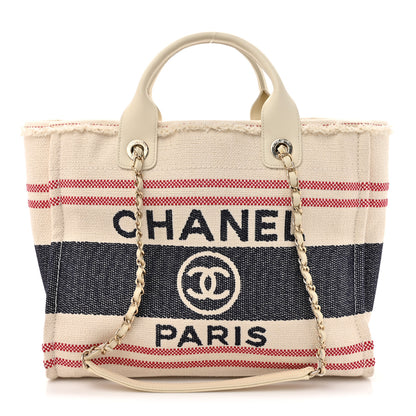 Chanel Striped Canvas Small Deauville Tote Ecru Red Blue 1 of 17
