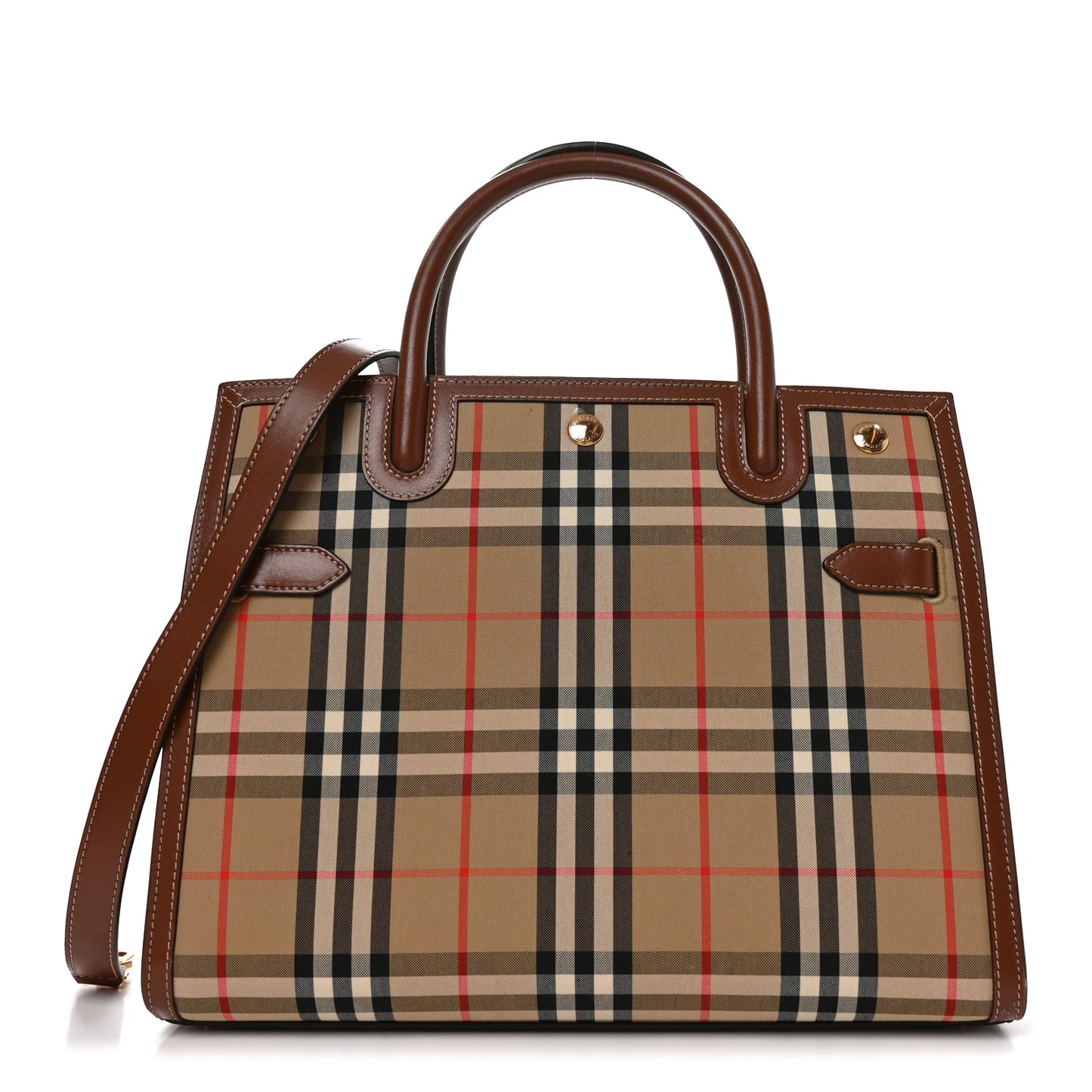Calfskin Vintage Check Two Handle Title Bag Archive Beige