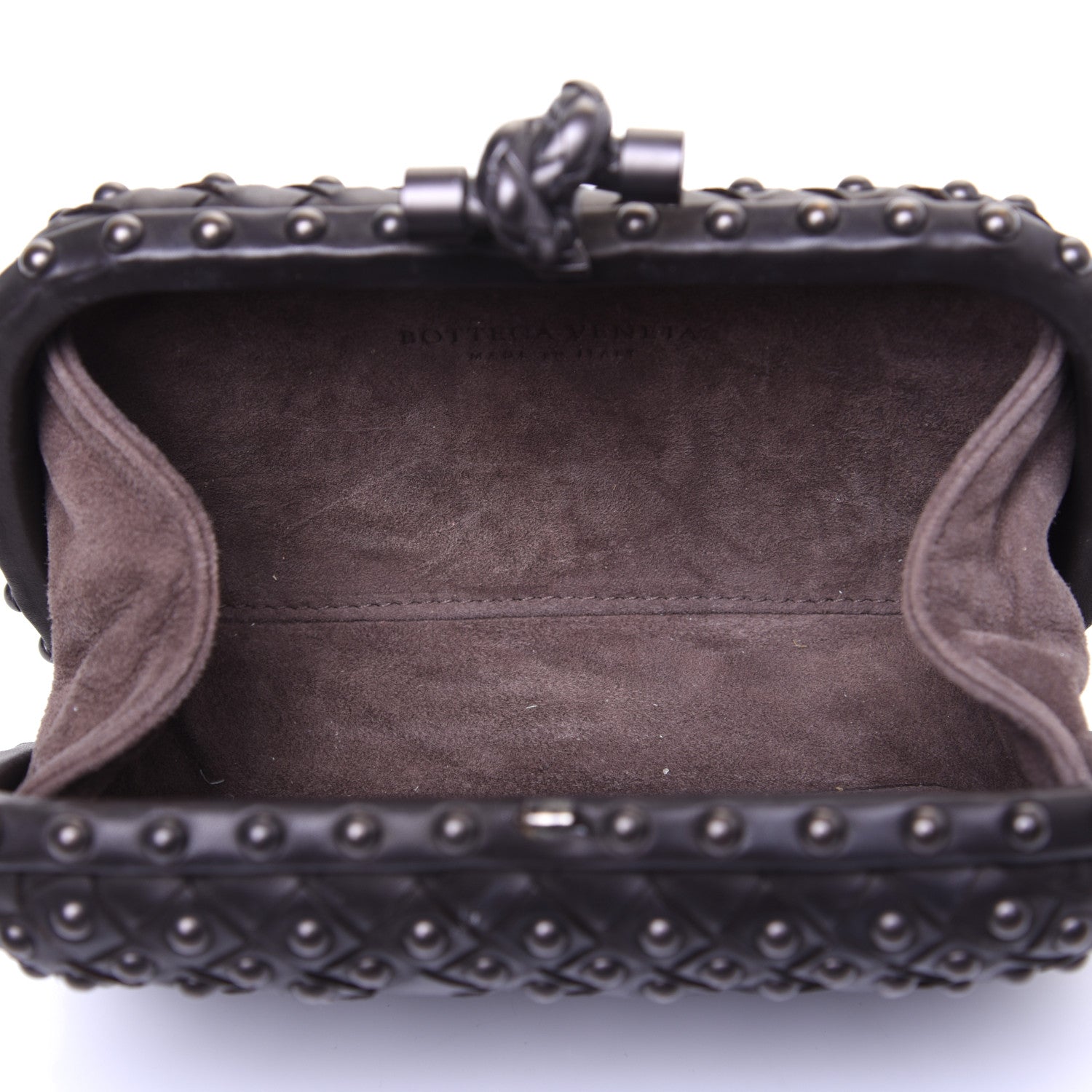Bottega Veneta Waxy Nappa Intrecciato Knot Studded Clutch Black 5 of 13