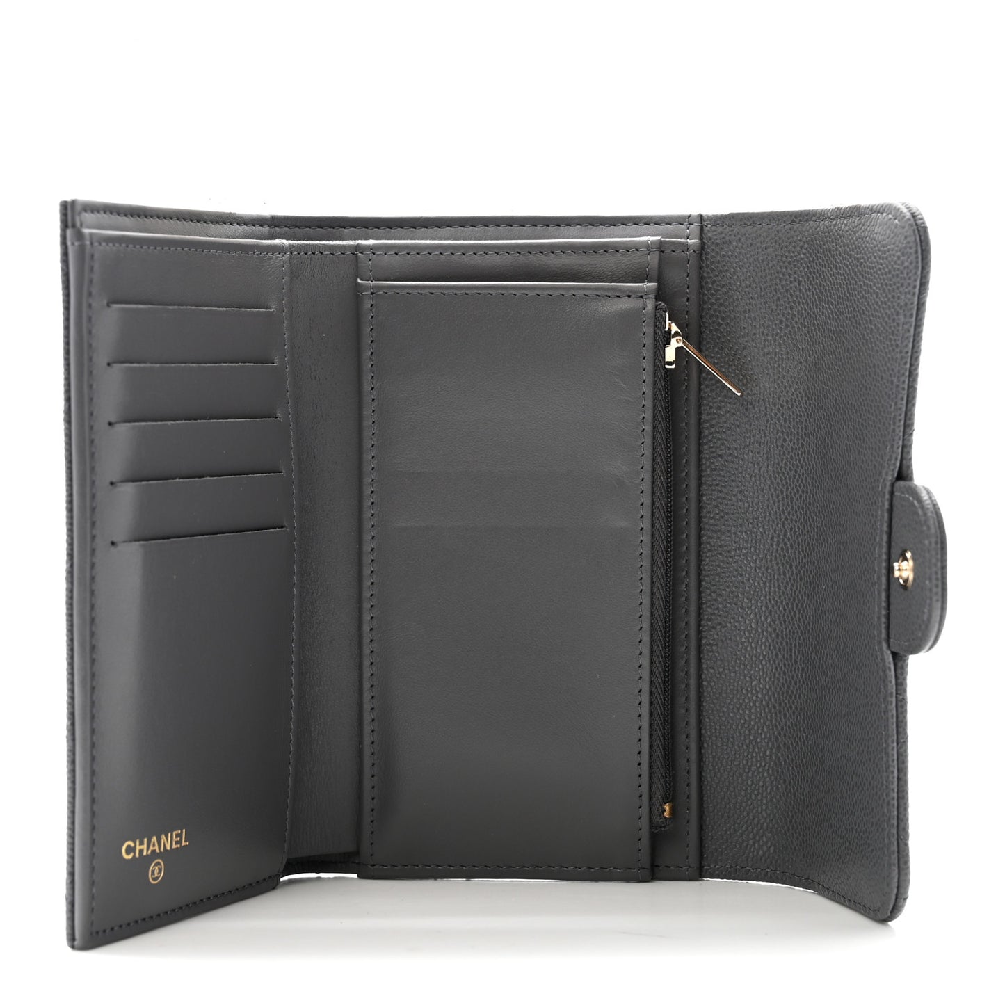 Caviar Quilted Medium Flap Wallet Grey