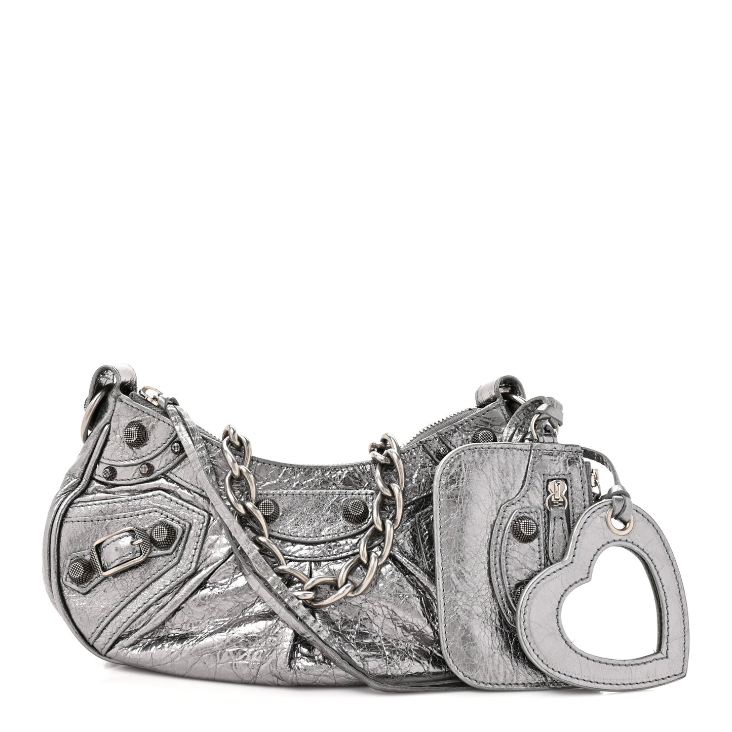 Metallic Agneau Arena Le Cagole Chain Shoulder Bag XS Silver