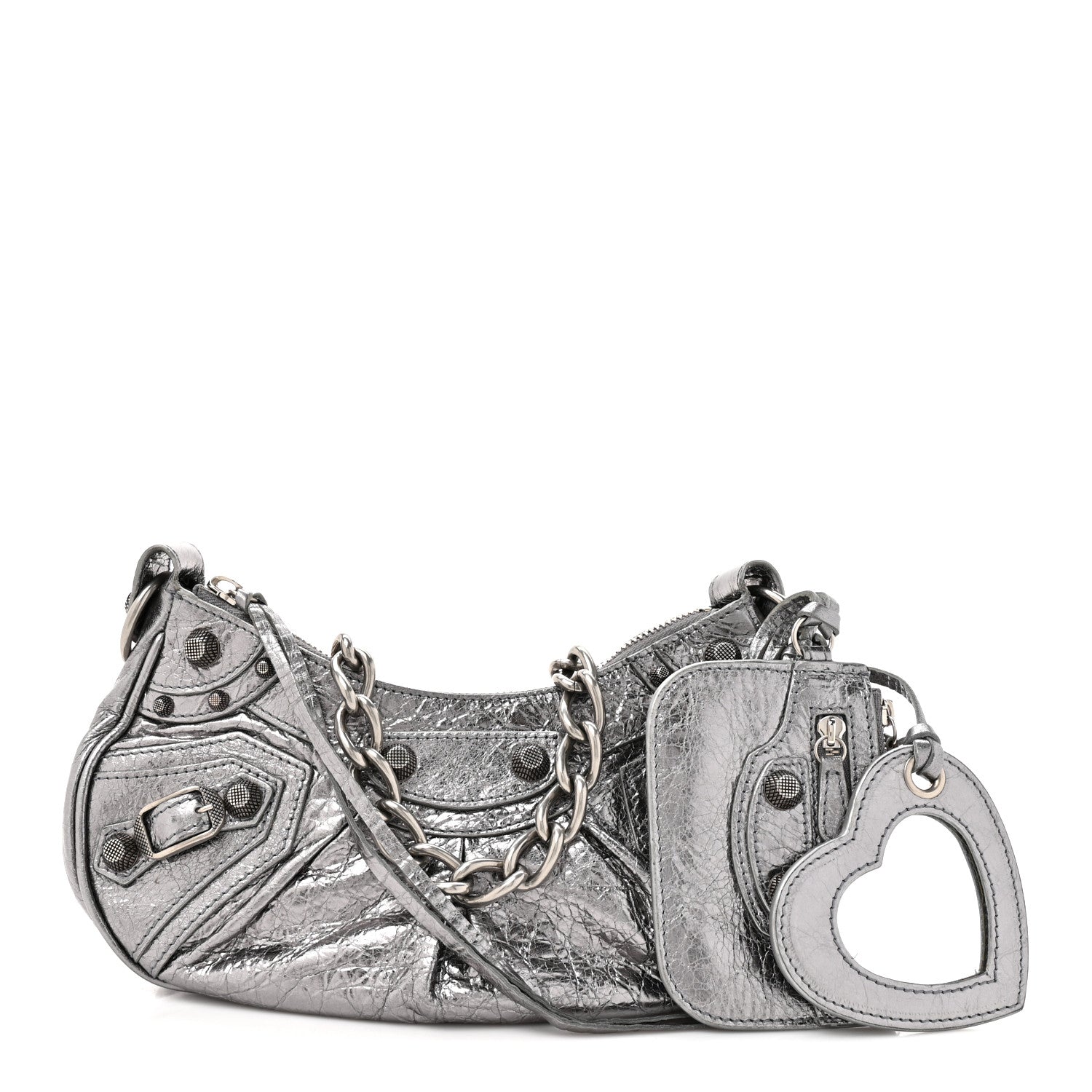 Balenciaga Metallic Agneau Arena Le Cagole Chain Shoulder Bag XS Silver 3 of 13