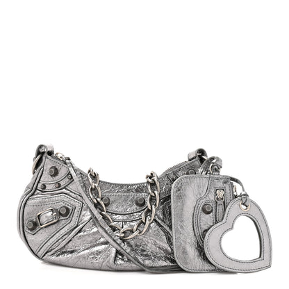 Balenciaga Metallic Agneau Arena Le Cagole Chain Shoulder Bag XS Silver 3 of 13