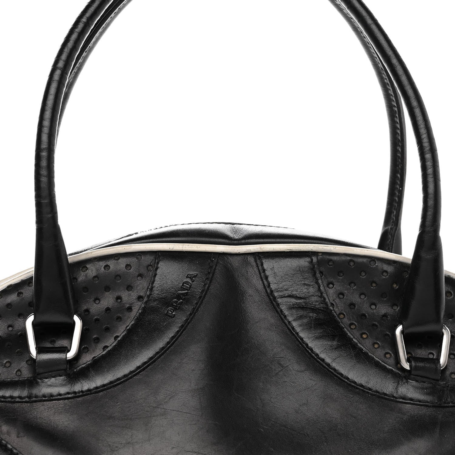 Prada Vitello Drive Perforated Bowling Bag Black 7 of 12