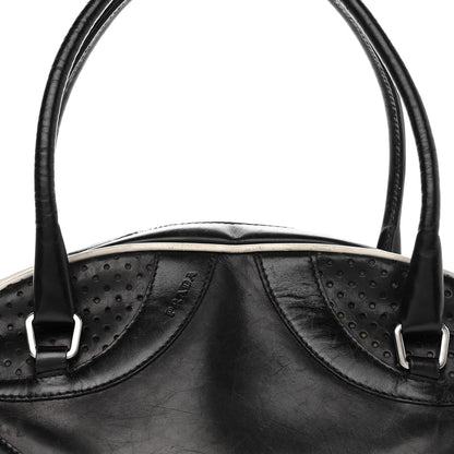 Prada Vitello Drive Perforated Bowling Bag Black 7 of 12