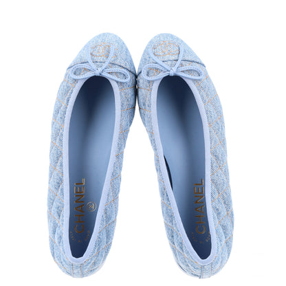 Chanel Denim Quilted CC Cap Toe Ballerina Flats 38 Light Blue 2 of 9