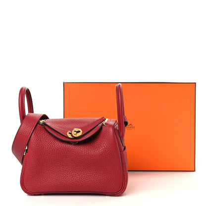 Hermes Taurillon Clemence Mini Lindy 20 Rouge Grenat 10 of 10