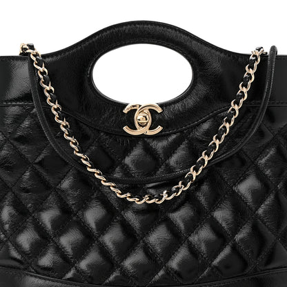 Chanel Shiny Crumpled Calfskin Quilted Mini 31 Shopping Bag Black 8 of 11