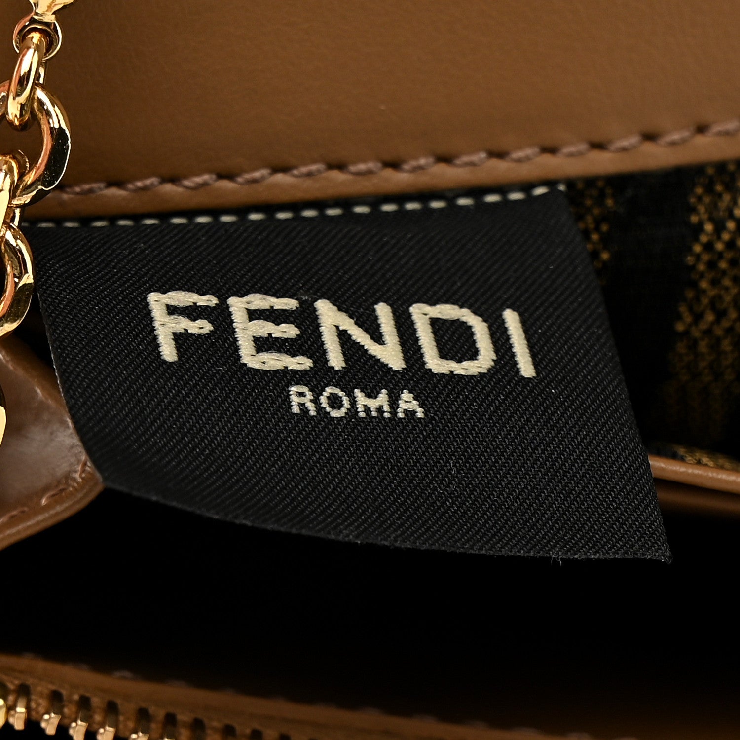 Fendi Fabric Jacquard FF 1974 Continental Wallet On Chain Tobacco