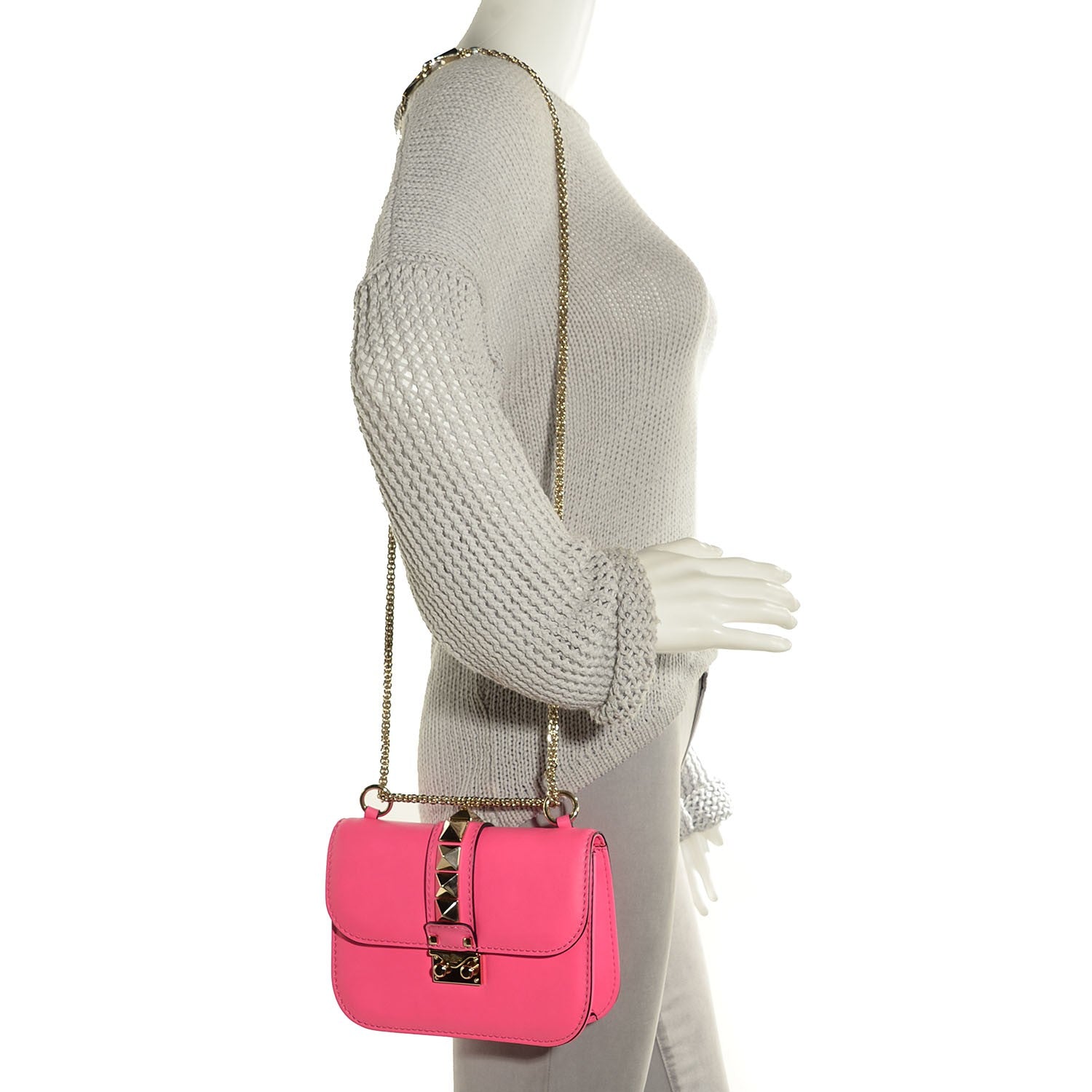 Valentino Garavani Vitello Small Glam Lock Rockstud Flap Fuxia Fluo 2 of 20