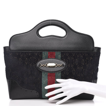 Gucci Velvet Horsebit Embossed Medium Punch Top Handle Tote Black 2 of 10