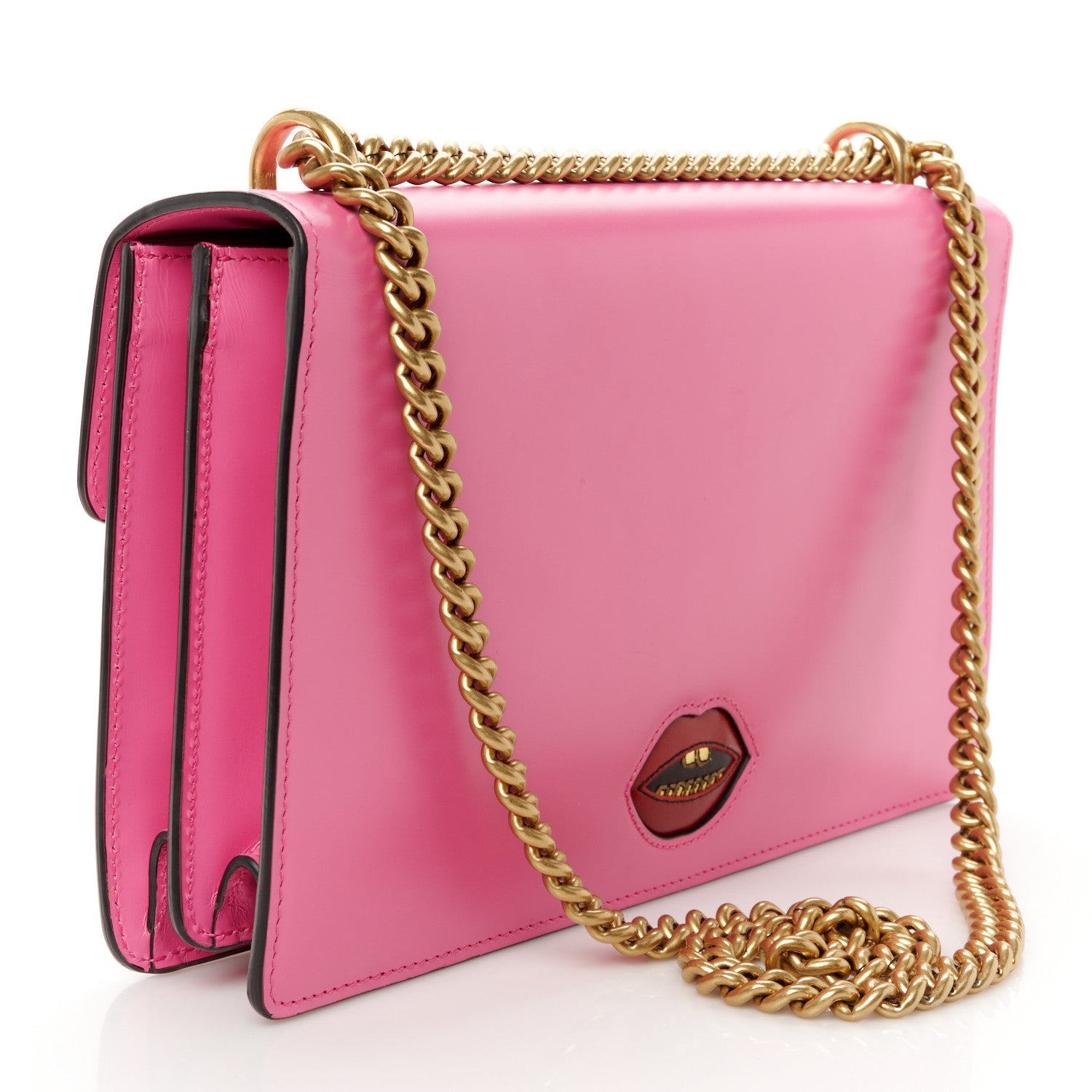 Gucci Knight Calfskin Malaga Kid Heart Medium GG Marmont Chain Handle Bag Tropical Pink Flower Hibiscus Red Multicolor 3 of 11
