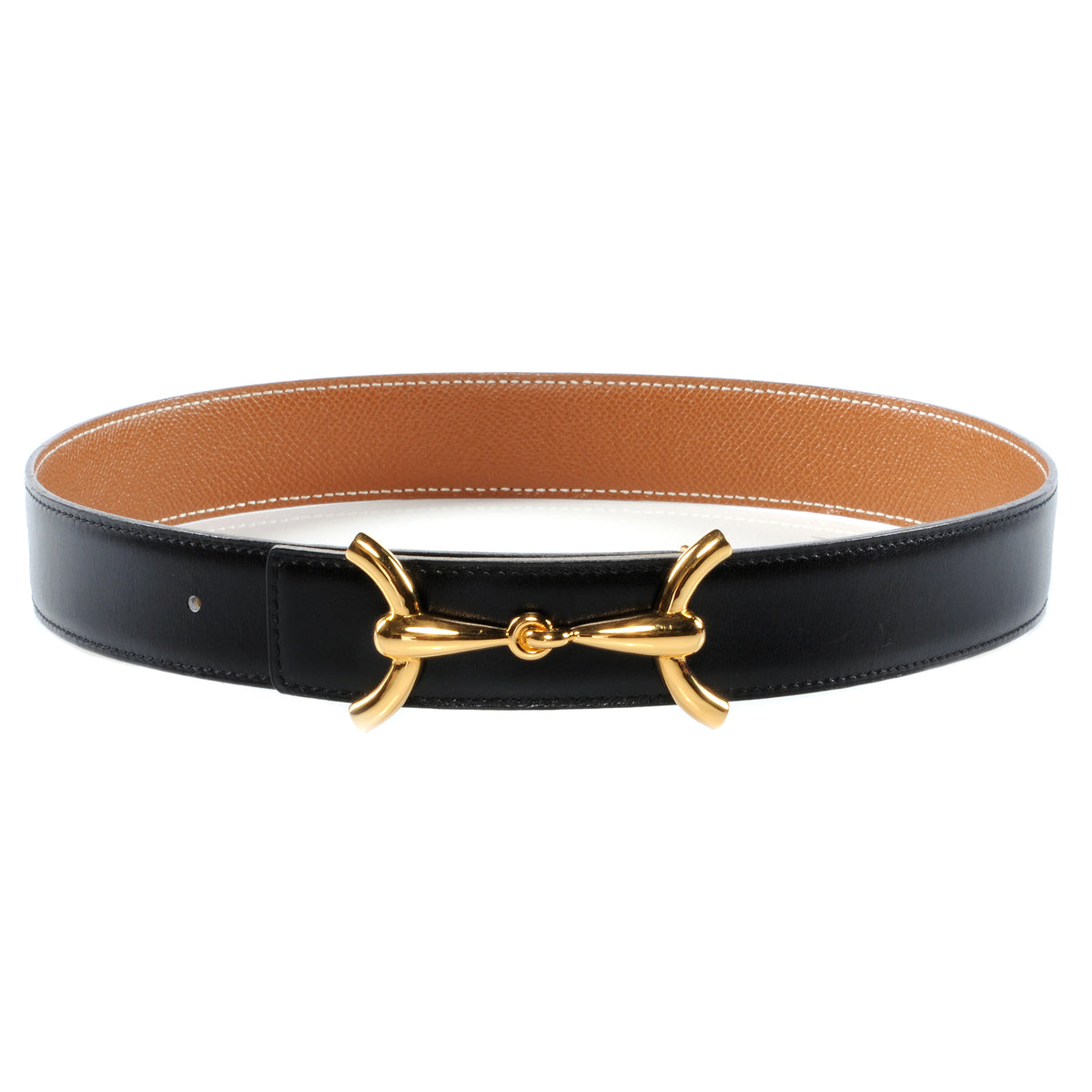Hermes Box Courchevel Reversible Horsebit H Belt Noir Gold 1 of 6