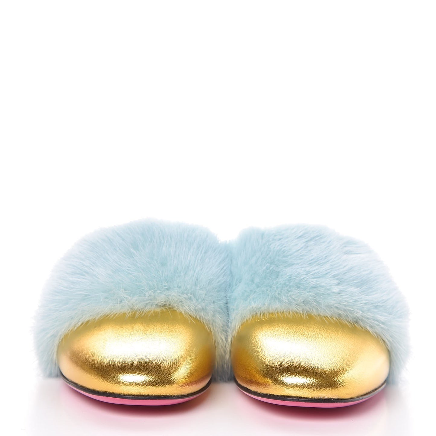 Mink Nappa Crystal Candy Mules 36.5 Vibrant Turquoise Gold
