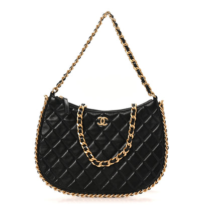 Chanel Shiny Crumpled Lambskin Quilted Large Trendy Chain Around Hobo Black 1 of 10