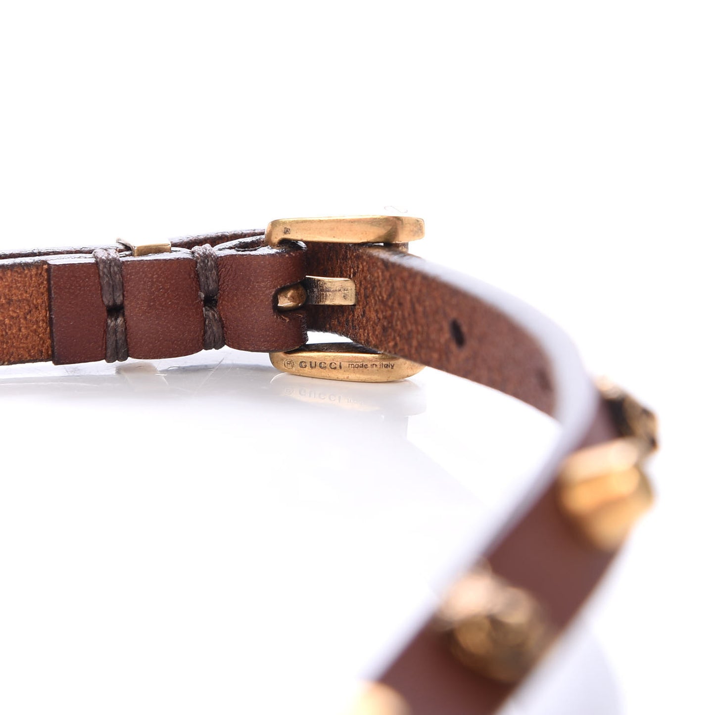 Calfskin Feline Head Studded Bracelet Brown