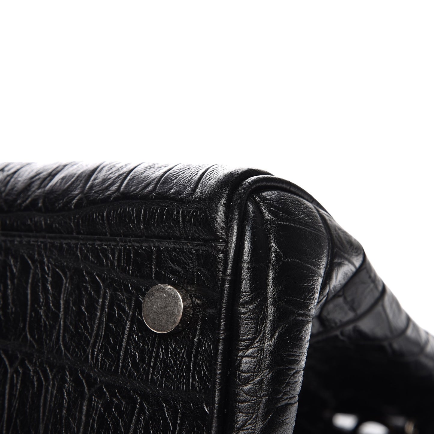 Calfskin Crocodile Embossed Medium Trois Class Tote Black