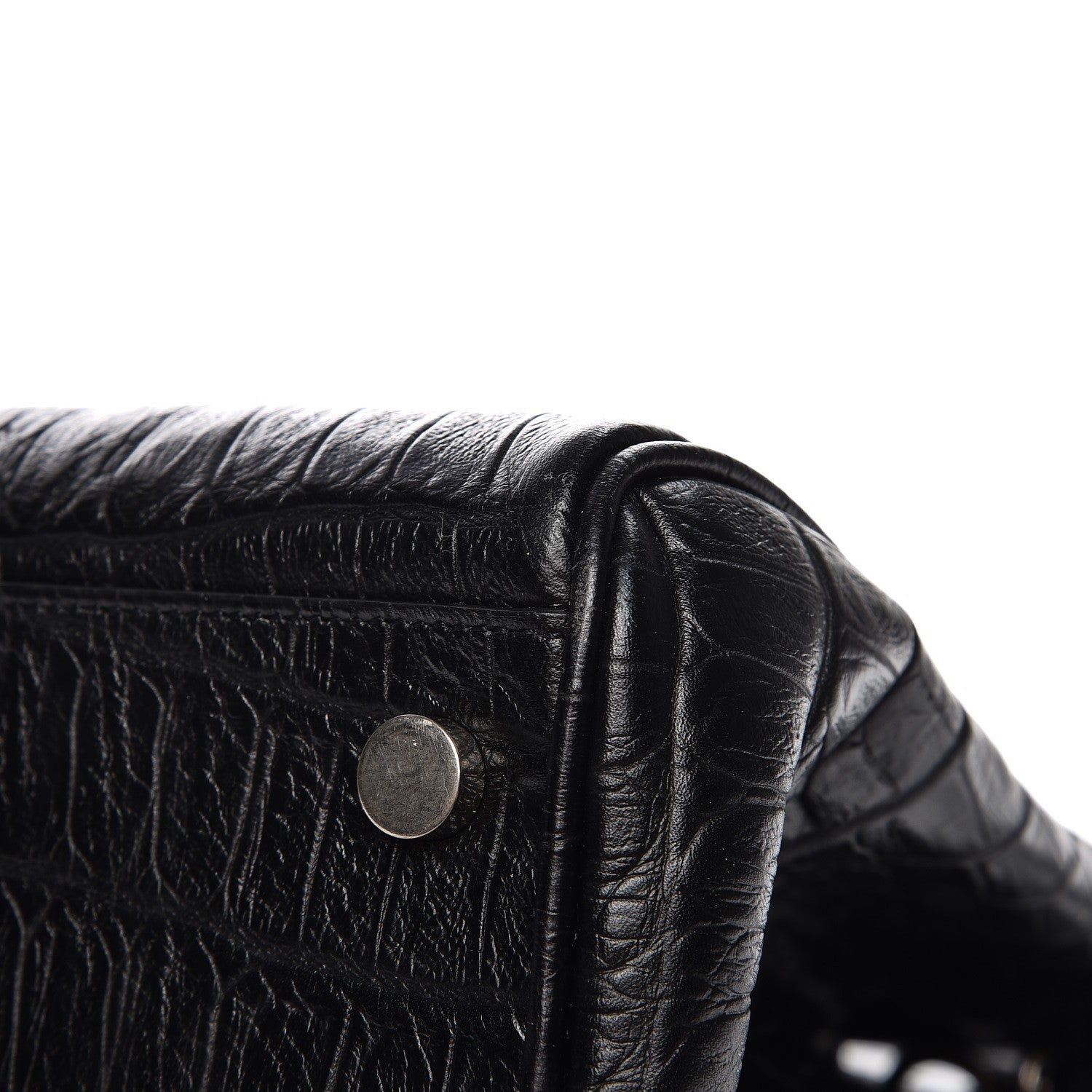 Saint Laurent Calfskin Crocodile Embossed Medium Trois Class Tote Black 13 of 13