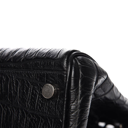 Saint Laurent Calfskin Crocodile Embossed Medium Trois Class Tote Black 13 of 13