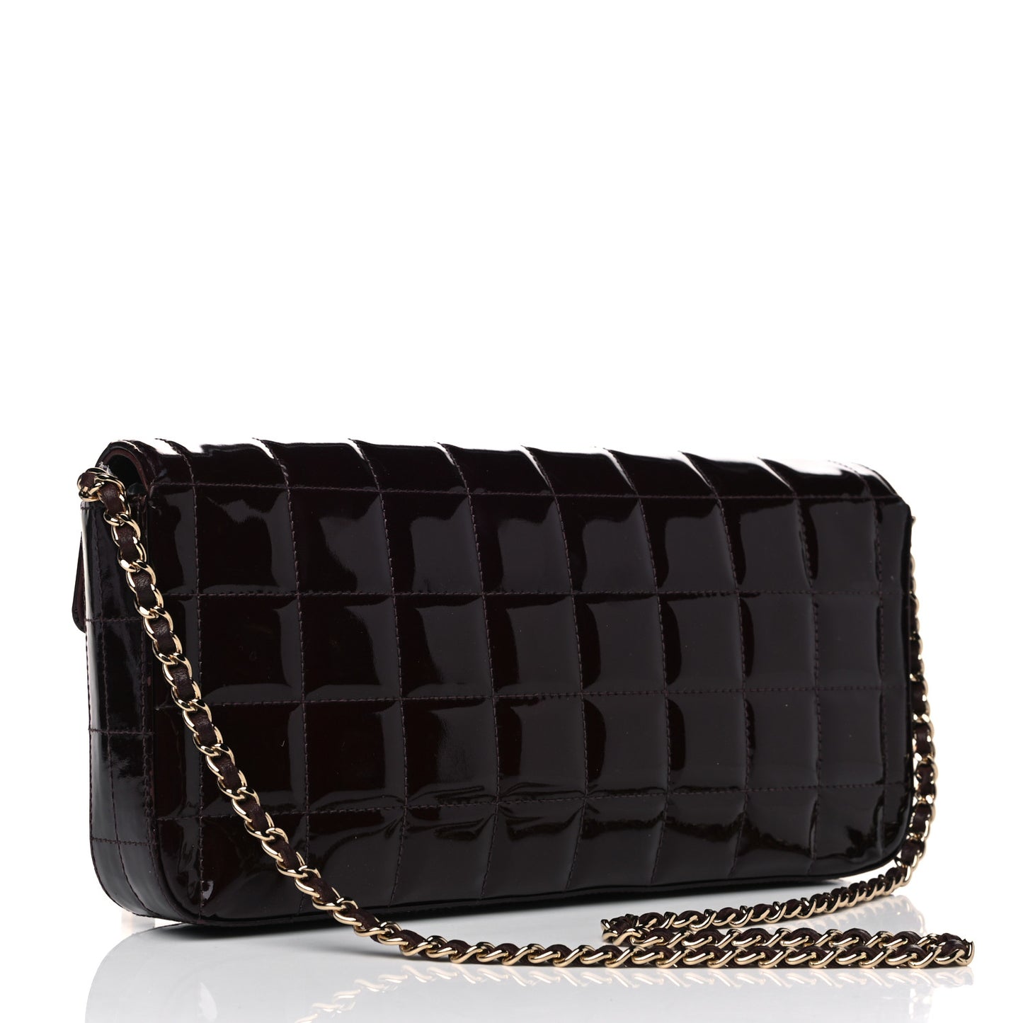Patent East West Chocolate Bar Flap Burgundy