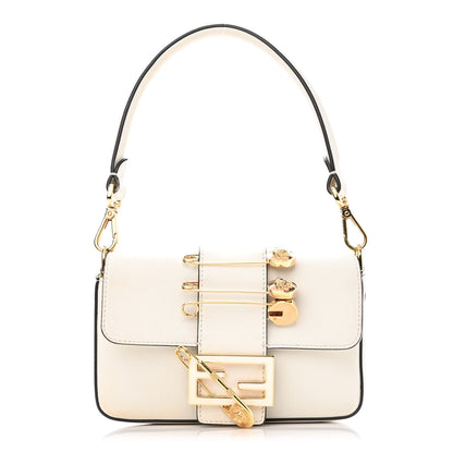 Fendi X VERSACE Vitello Seta Fendace Mini Brooch Baguette White Ice 1 of 15