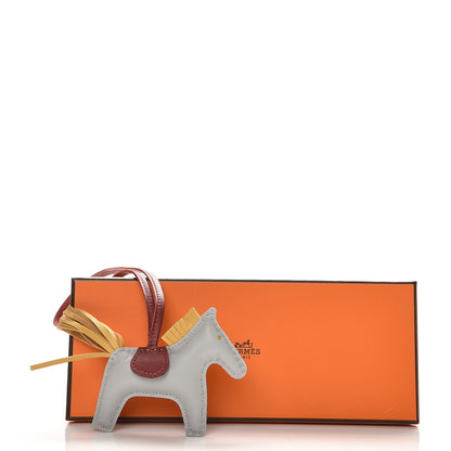 Hermes Milo Lambskin Grigri Rodeo Horse Bag Charm PM Bleu Glacier Curry Rouge H 4 of 4