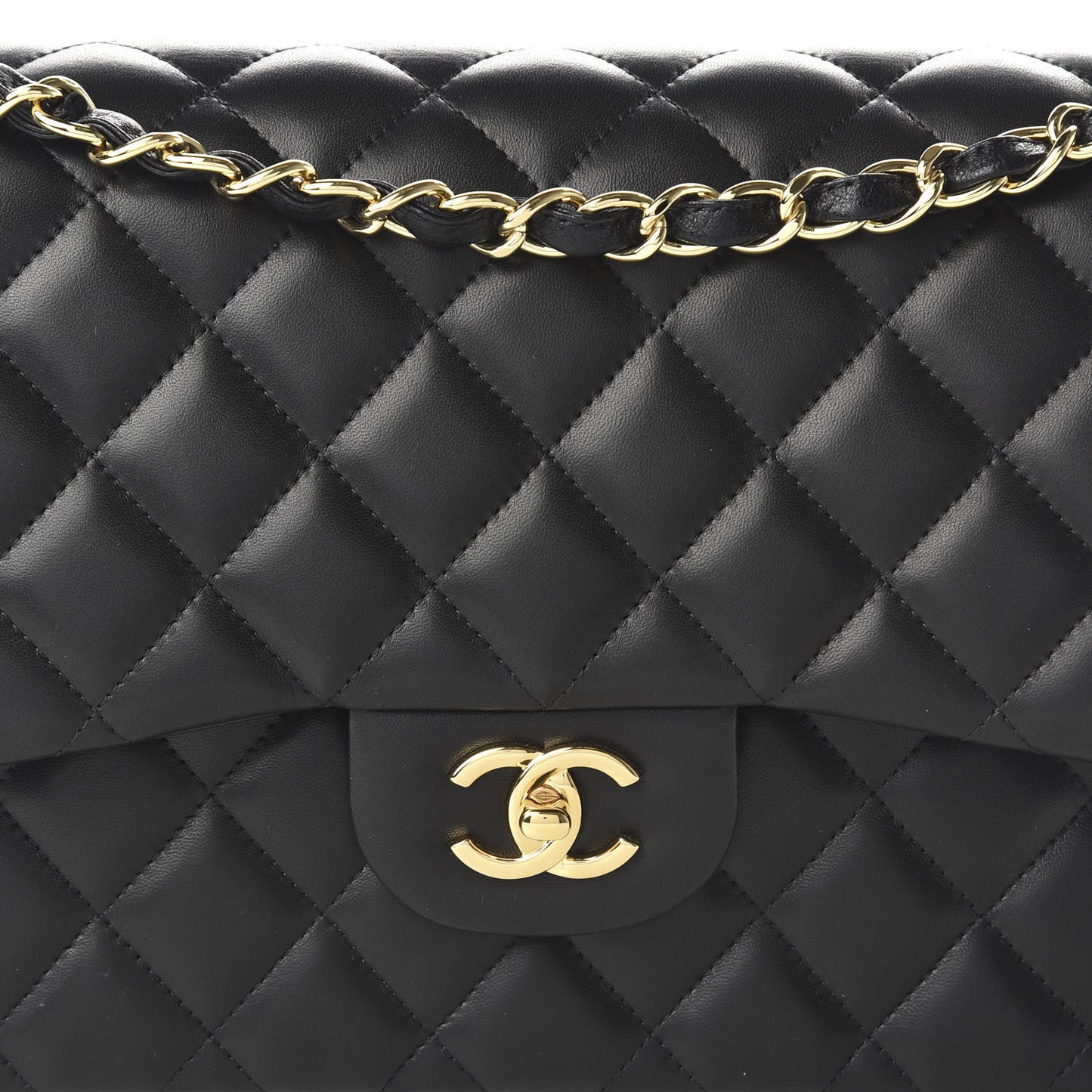 Lambskin Quilted Jumbo Double Flap Black
