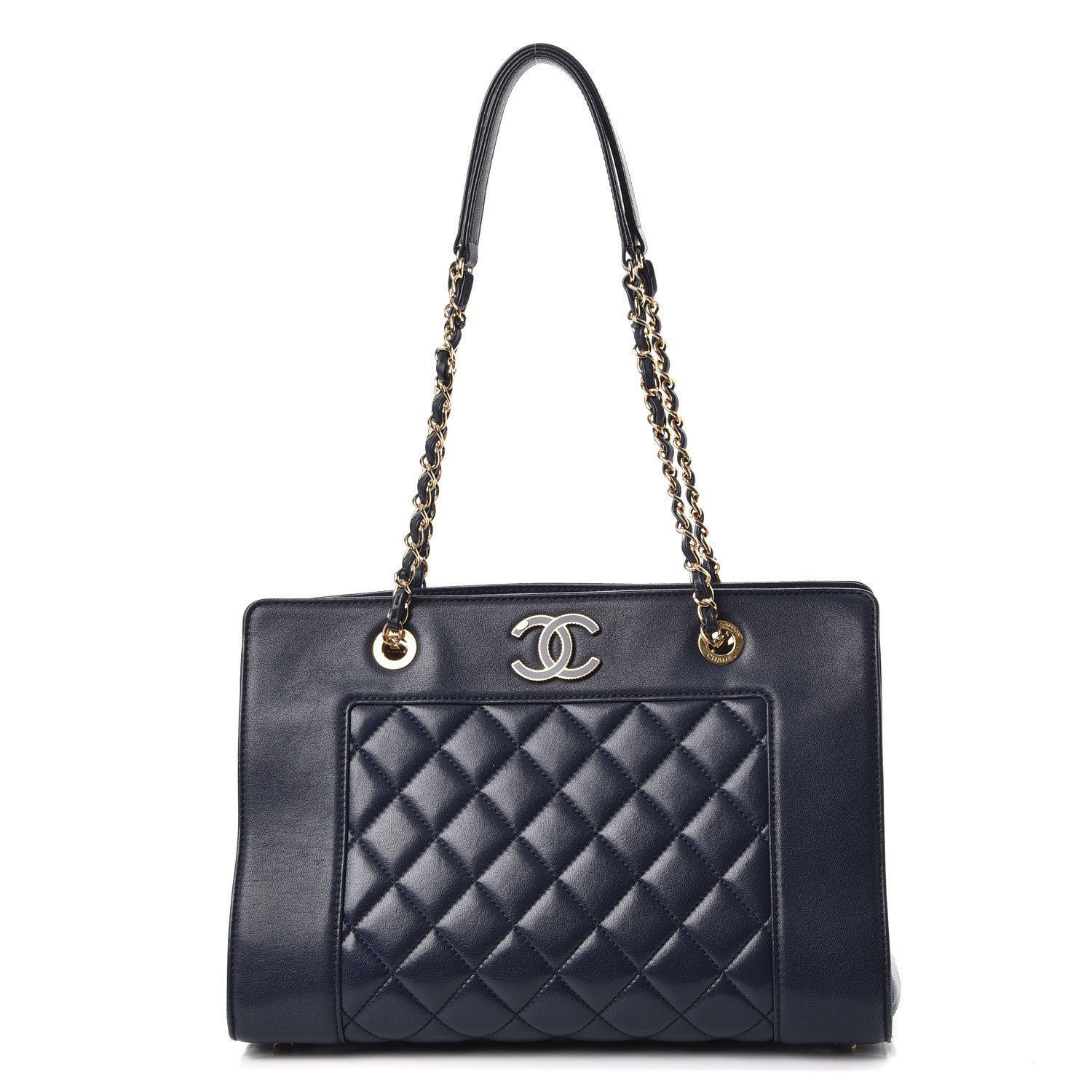 Chanel Sheepskin Quilted Mademoiselle Vintage Shopping Tote Navy 1 of 8
