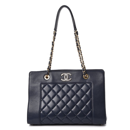 Chanel Sheepskin Quilted Mademoiselle Vintage Shopping Tote Navy 1 of 8