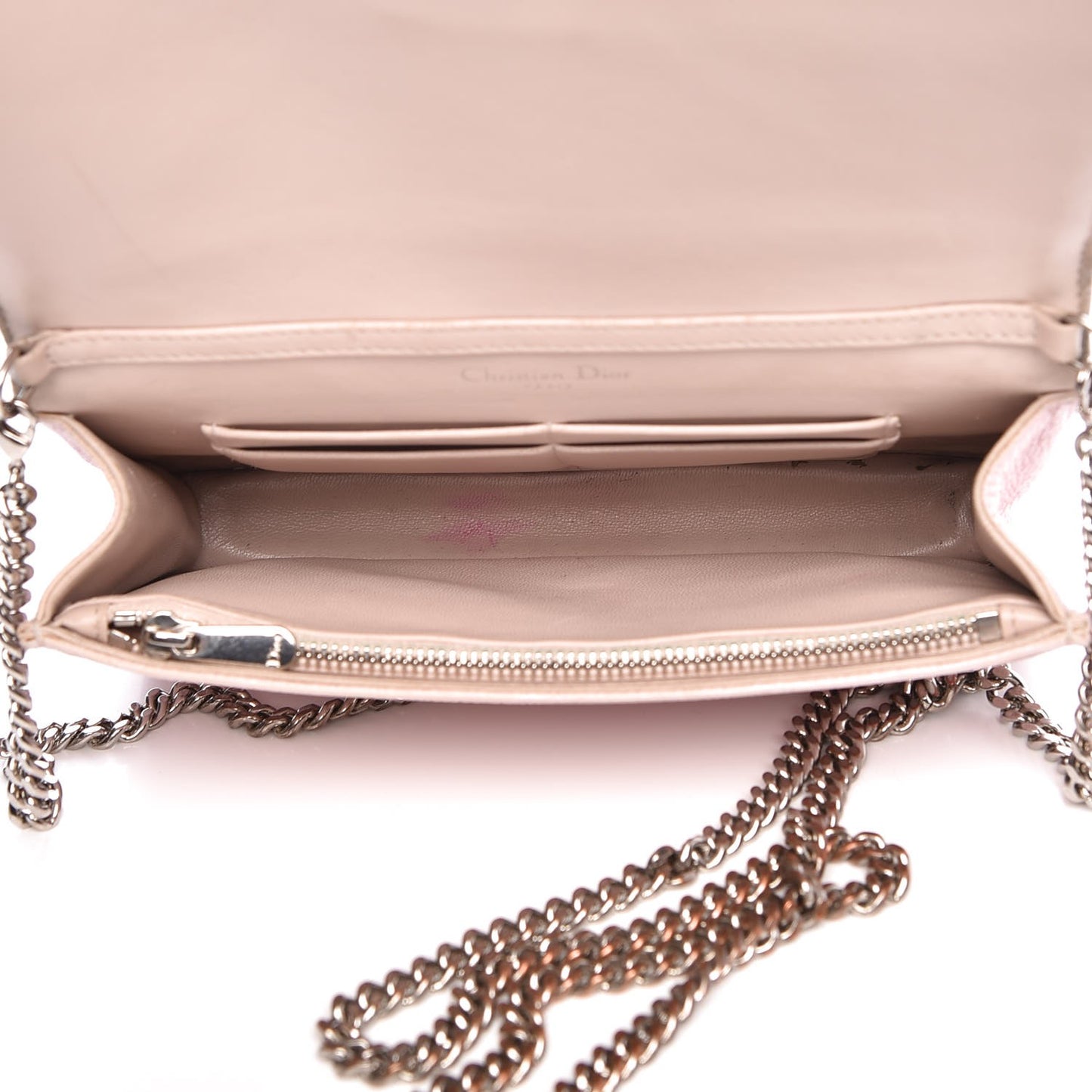 Grained Calfskin Diorama Wallet on Chain Pouch Rose Poudre