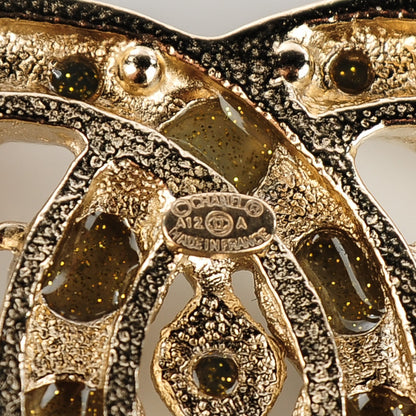 Chanel Gripoix Poured Glass CC Brooch Gold 4 of 5