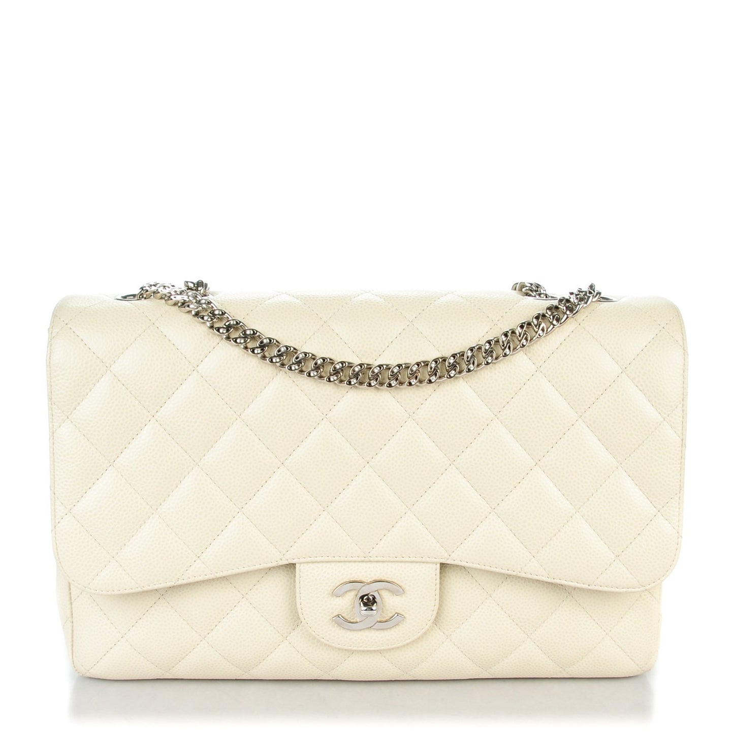 Caviar Jumbo Single Flap w Bijoux Chain White