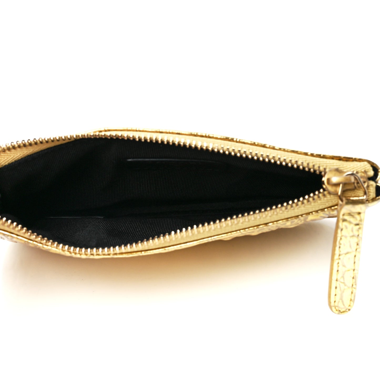 Metallic Calfskin Crocodile Embossed Cocodile Small Cosmetic Case Gold