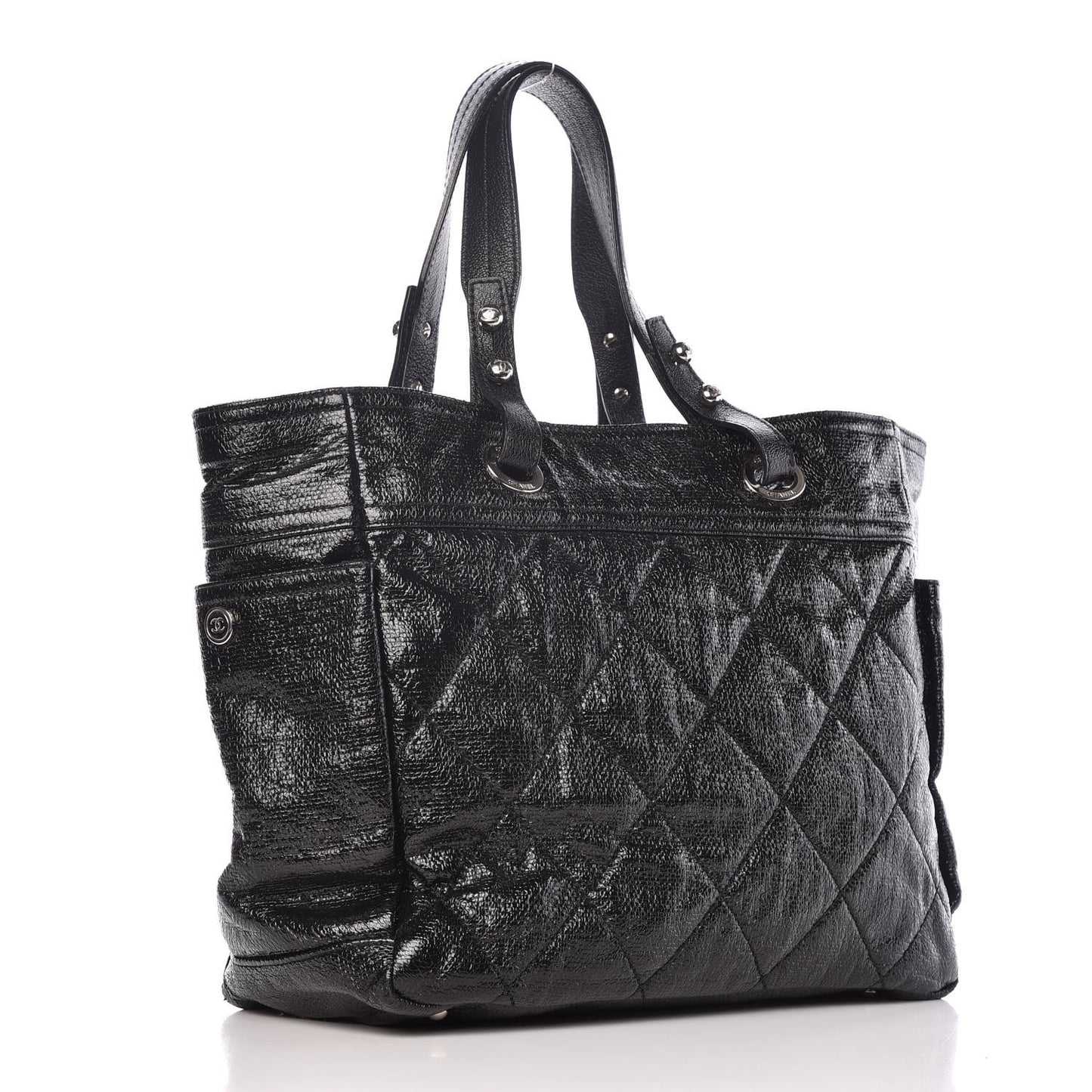 Coated Canvas Quilted Large Paris Biarritz Tote Black