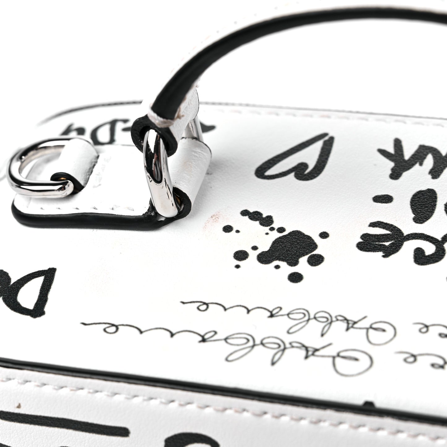 DOLCE & GABBANA Calfskin DG Graffiti Print Top Handle Bag White Black